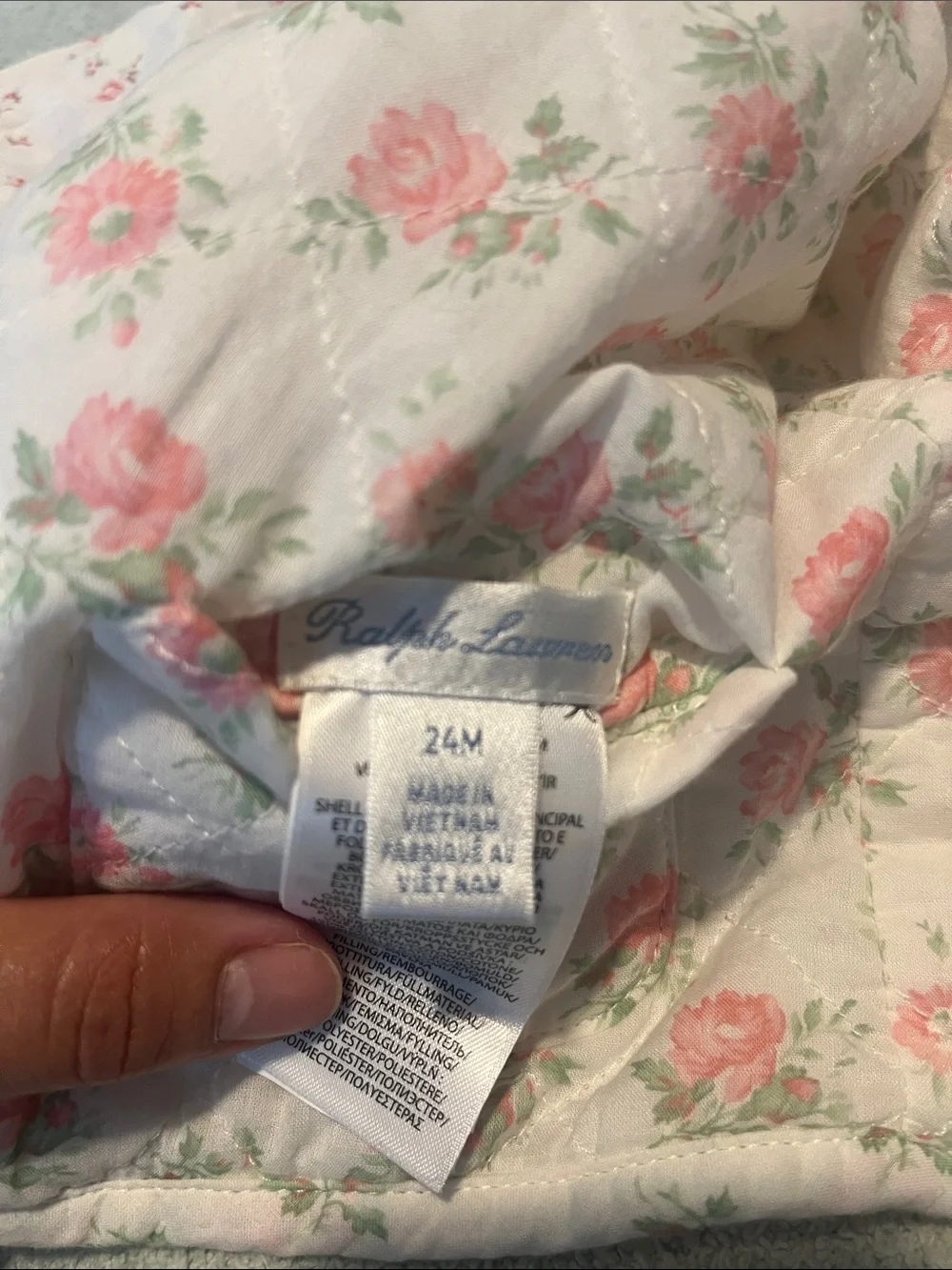 Ralph Lauren Cream Quilted Jacket with Pink Rose Print